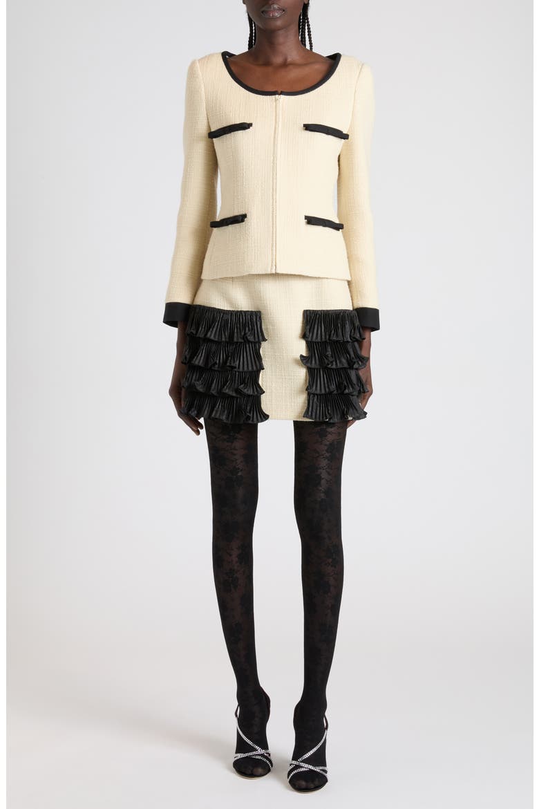 Contrast Ruffle Tweed Miniskirt, Alternate, color, BEIGE/ BLACK