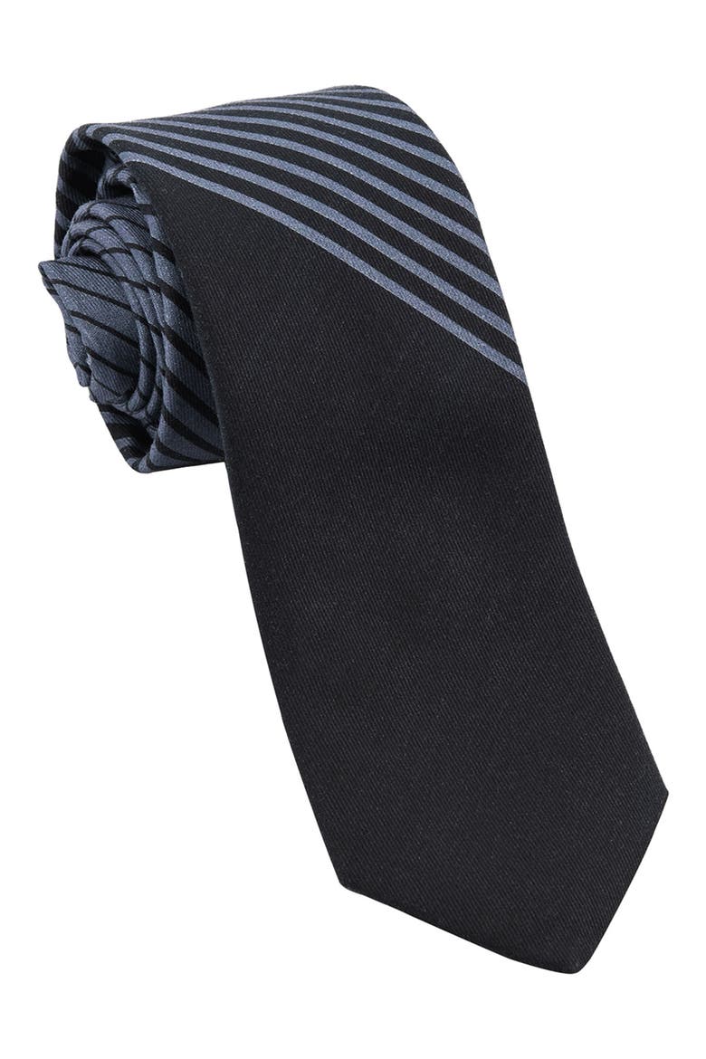 Men's Variegated Stripe Cotton Tie, Alternate, color, BLACK/ GREY