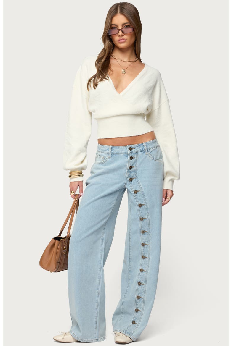 Lillia V-Neck Wrap Crop Sweater, Alternate, color, WHITE