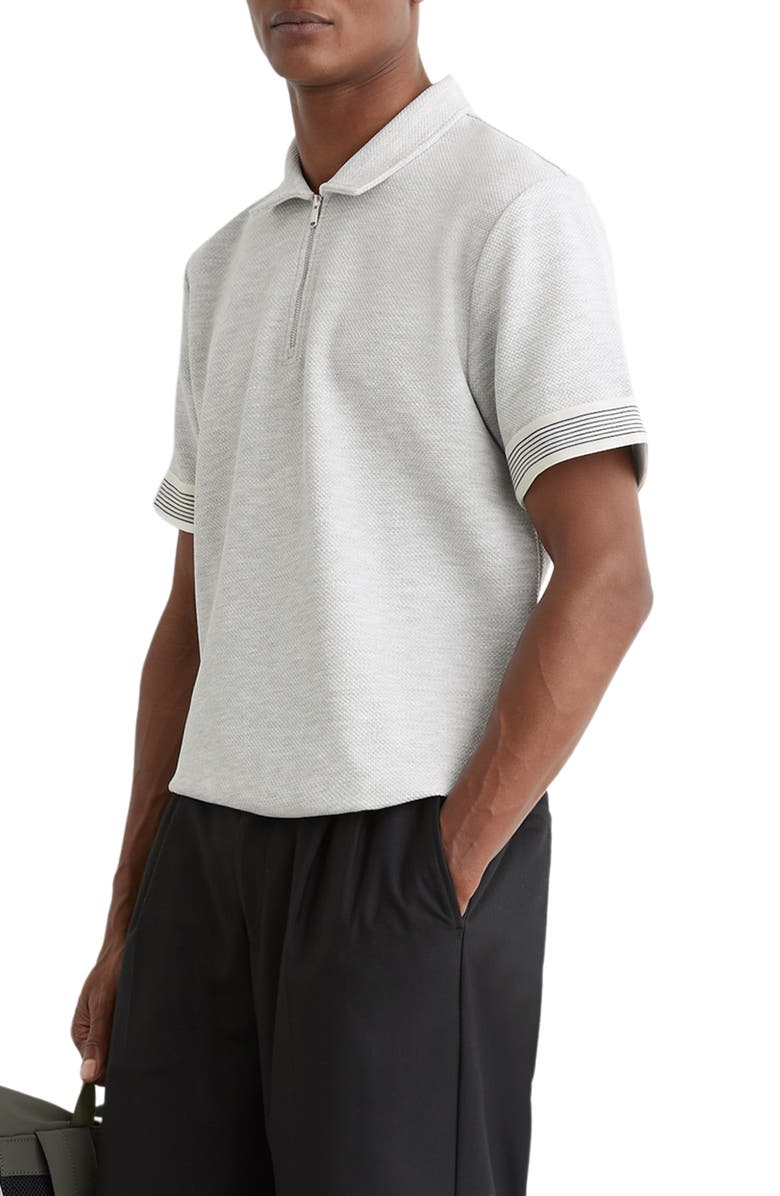 Reiss Bruno Quarter Zip Polo, Main, color, Grey Melange