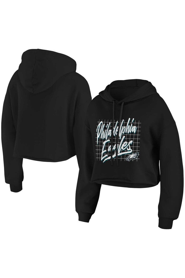 Women's WEAR by Erin Andrews Black Philadelphia Eagles Domestic Cropped Pullover Hoodie, Main, color, Black