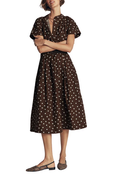 Polka Dot Cotton Poplin Midi Dress