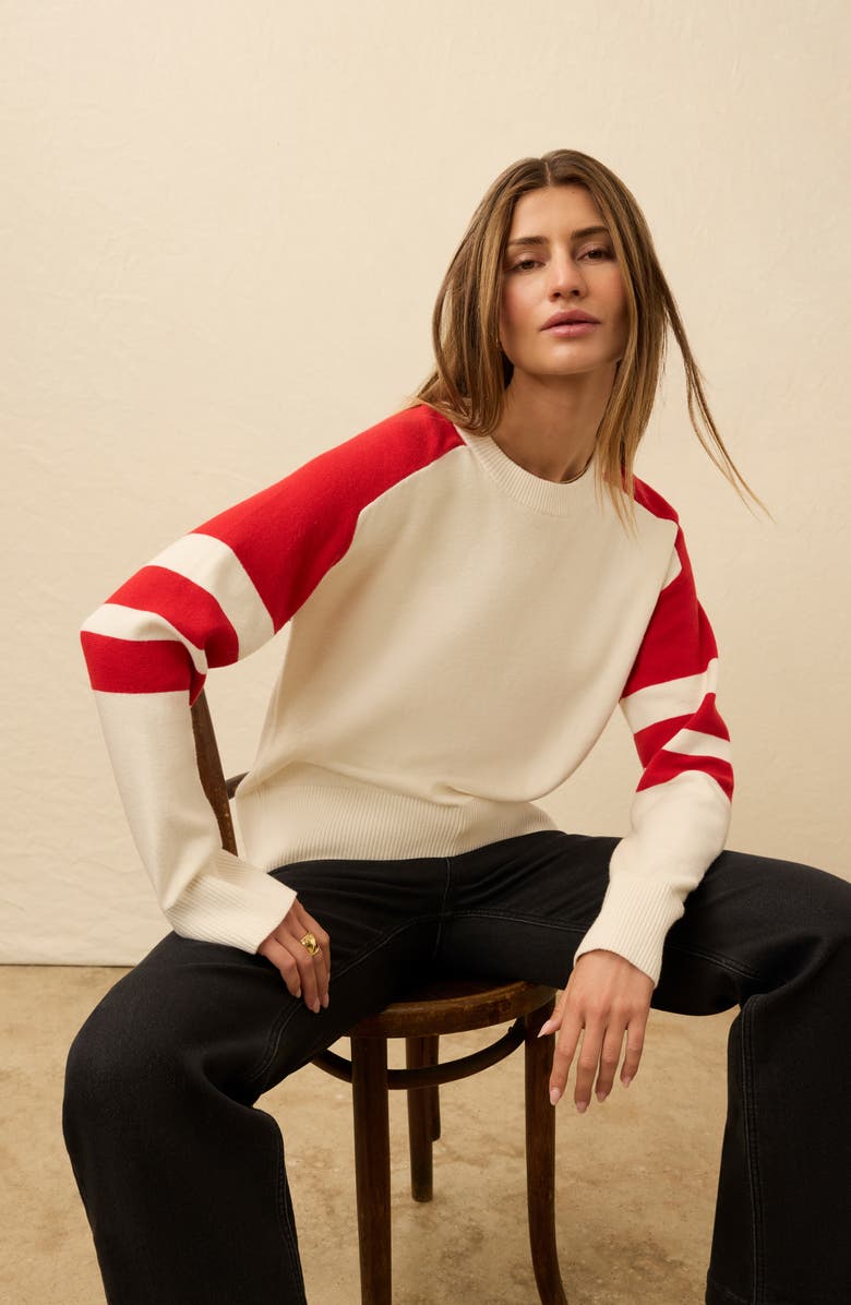 Faherty Throwback Stripe Organic Cotton & Cashmere Sweater, Alternate, color, Peppermint Red