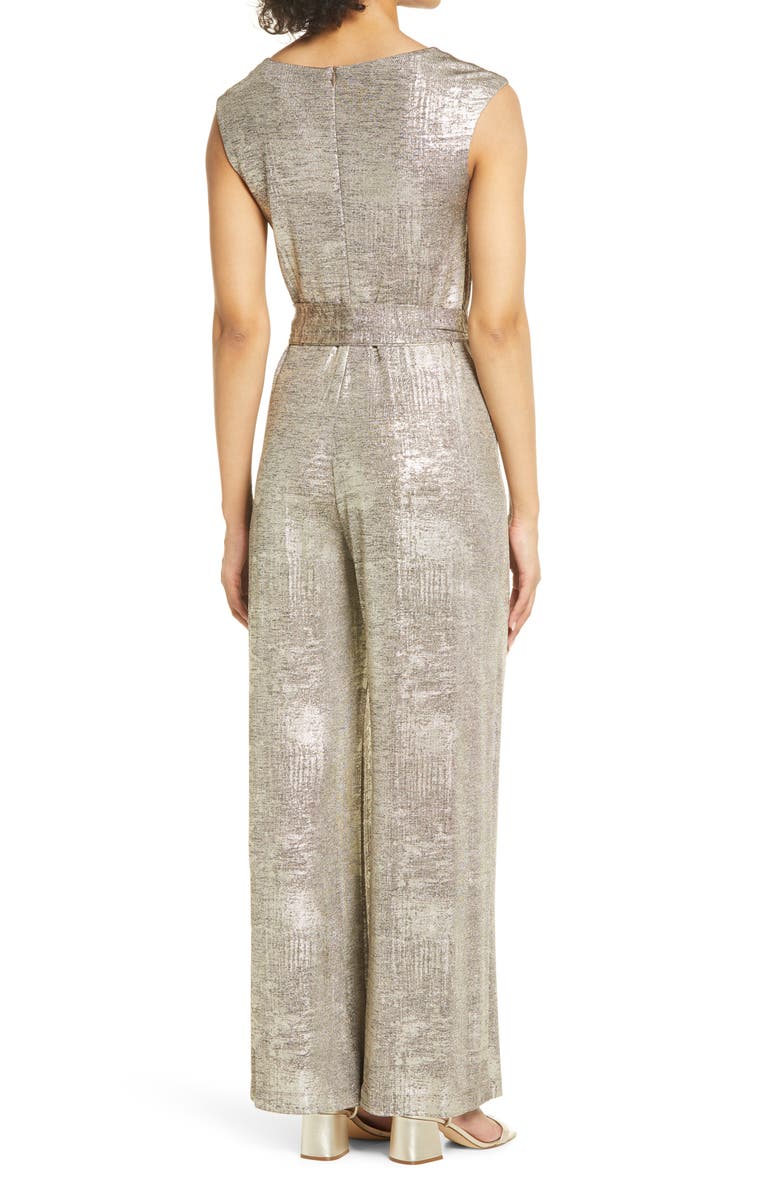 Connected Apparel Metallic Knit Tie Waist Jumpsuit, Alternate, color, 