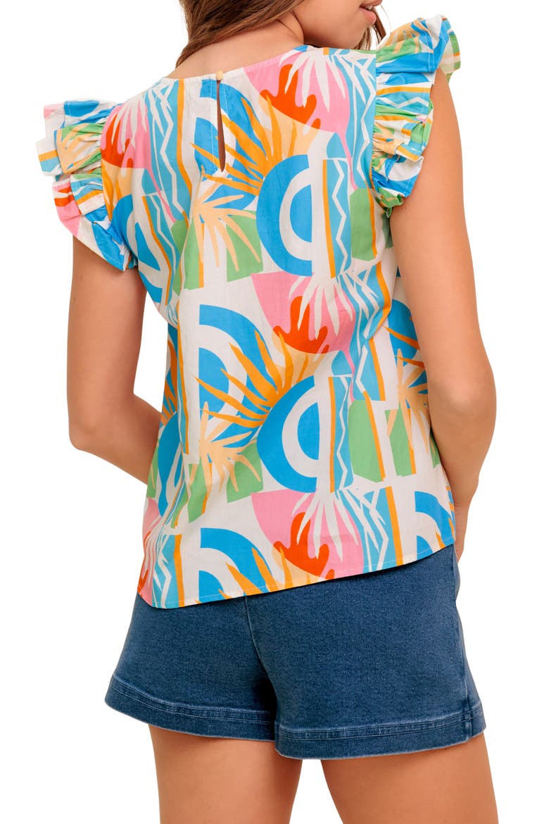 Printed Ruffle Sleeve Top, Alternate, color, OFF WHITE BLUE