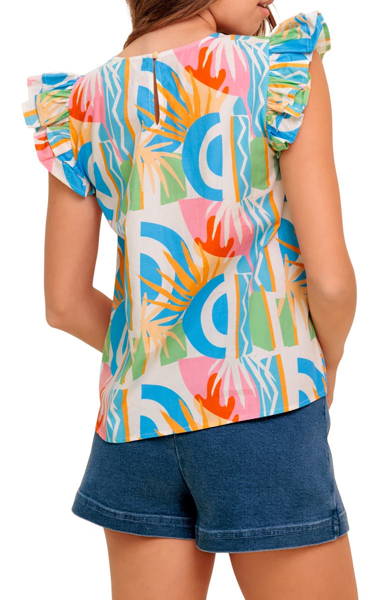 FLYING TOMATO Printed Ruffle Sleeve Top, Alternate, color, Off White Blue