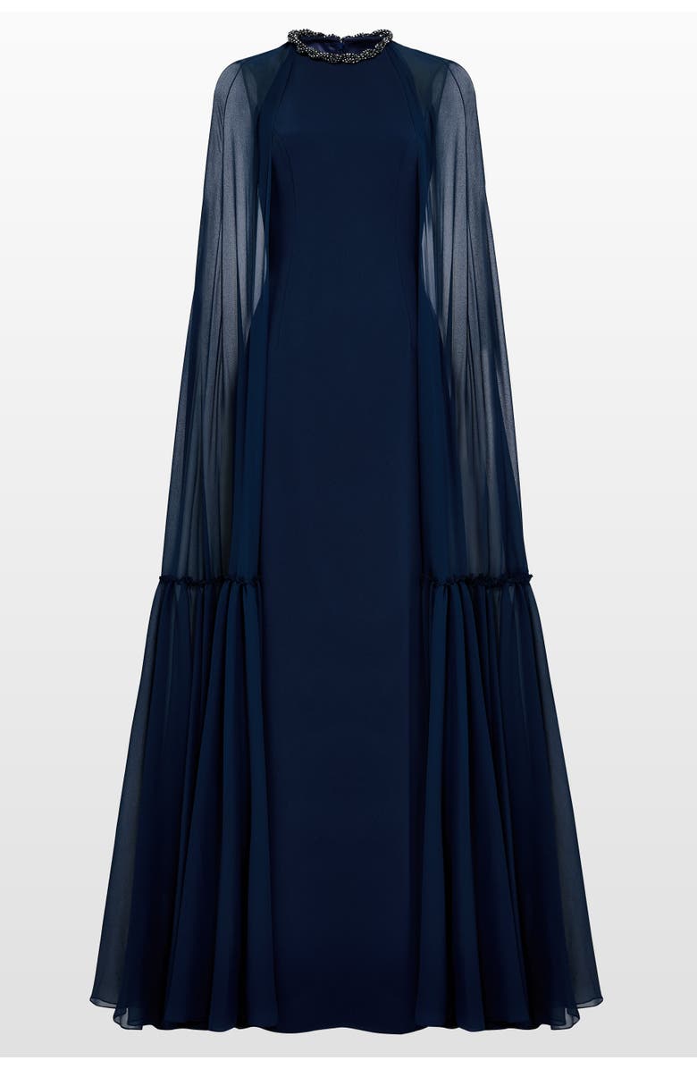 Jenny Packham Storm Cape-design Maxi Dress, Main, color, Blackthorne Blue