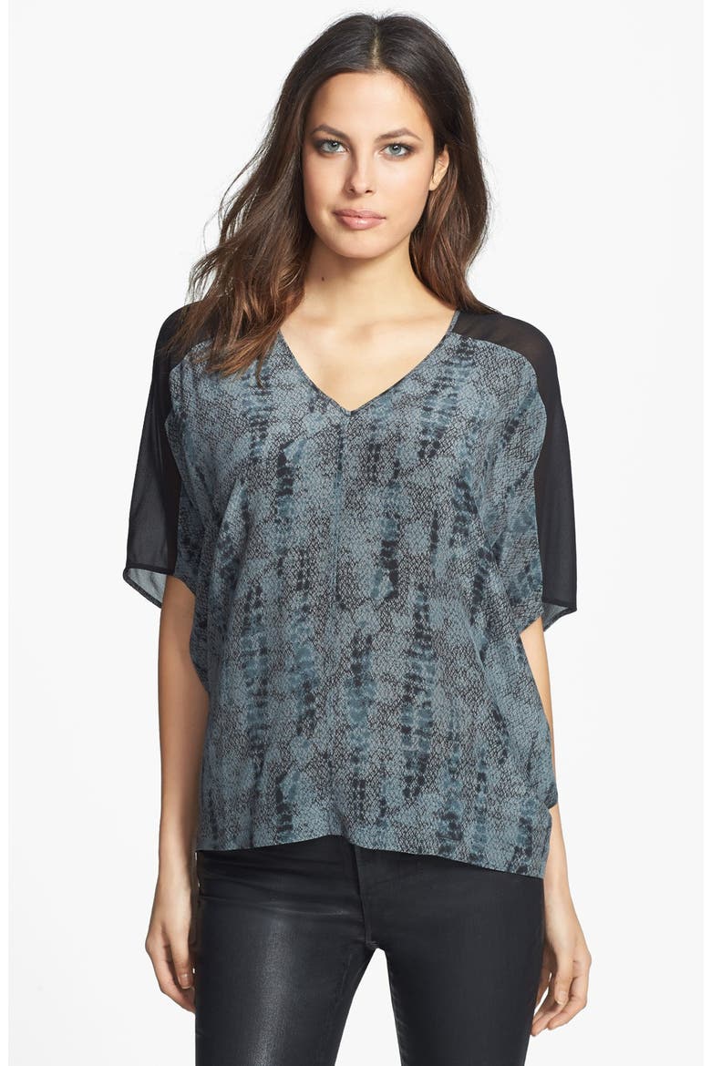 V-Neck Slouchy Silk Top, Main, color, CHARCOAL