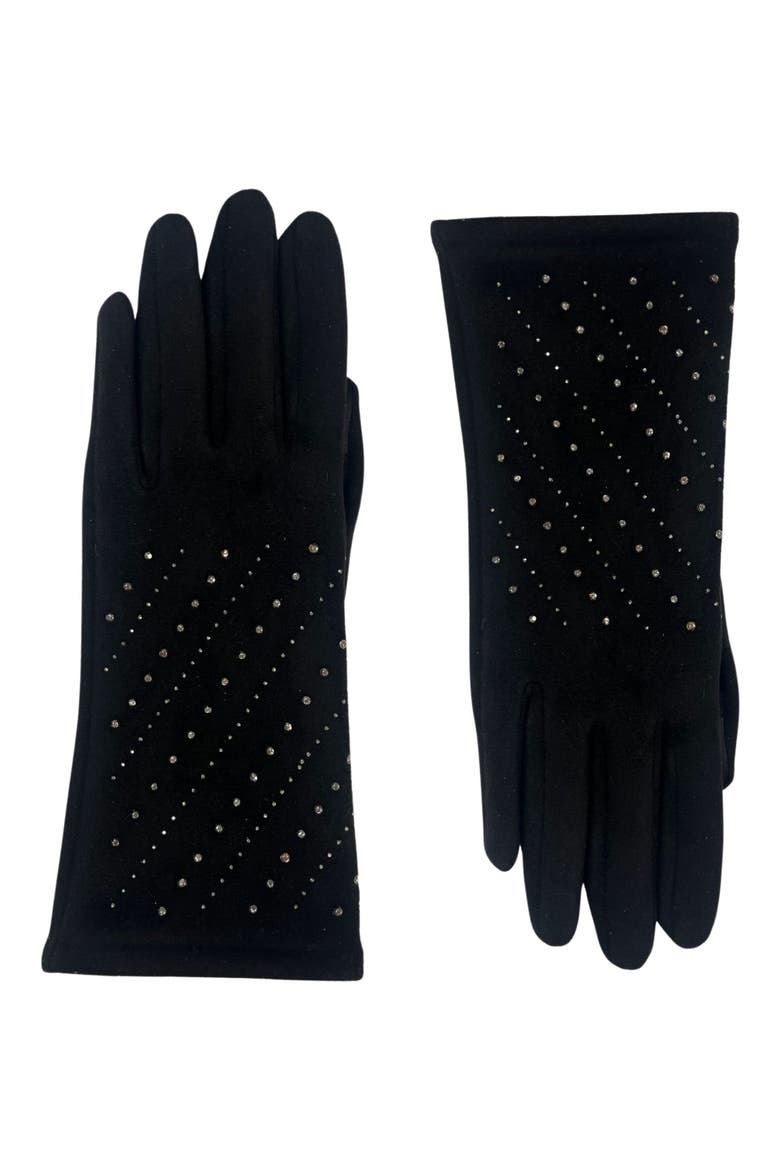 Rhinestone Jersey Touchscreen Gloves, Main, color, BLACK