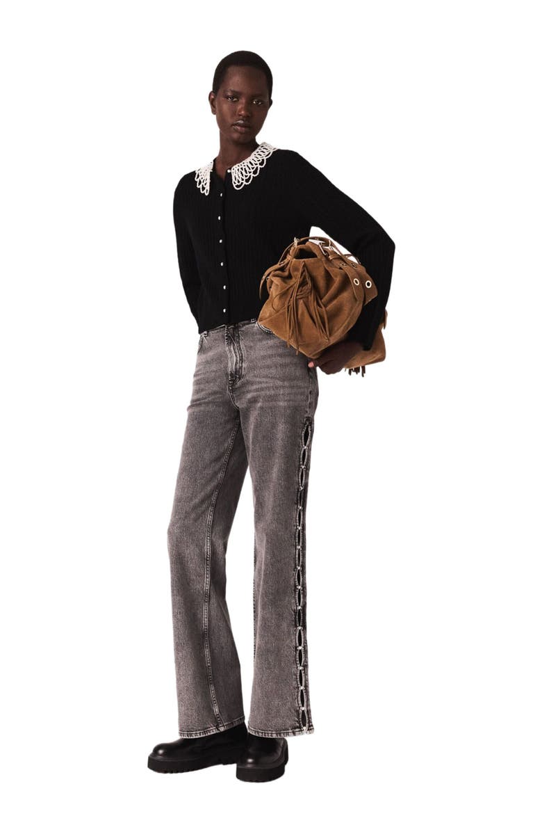 maje Cardigan with removable beaded collar, Main, color, Black