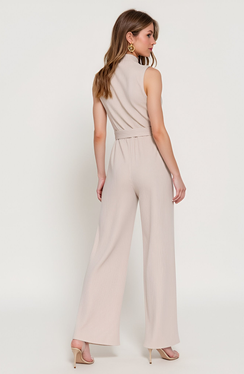 Modenaire Sleeveless Ribbed Knit Belted Top and Wide-Leg Pants Set, Alternate, color,