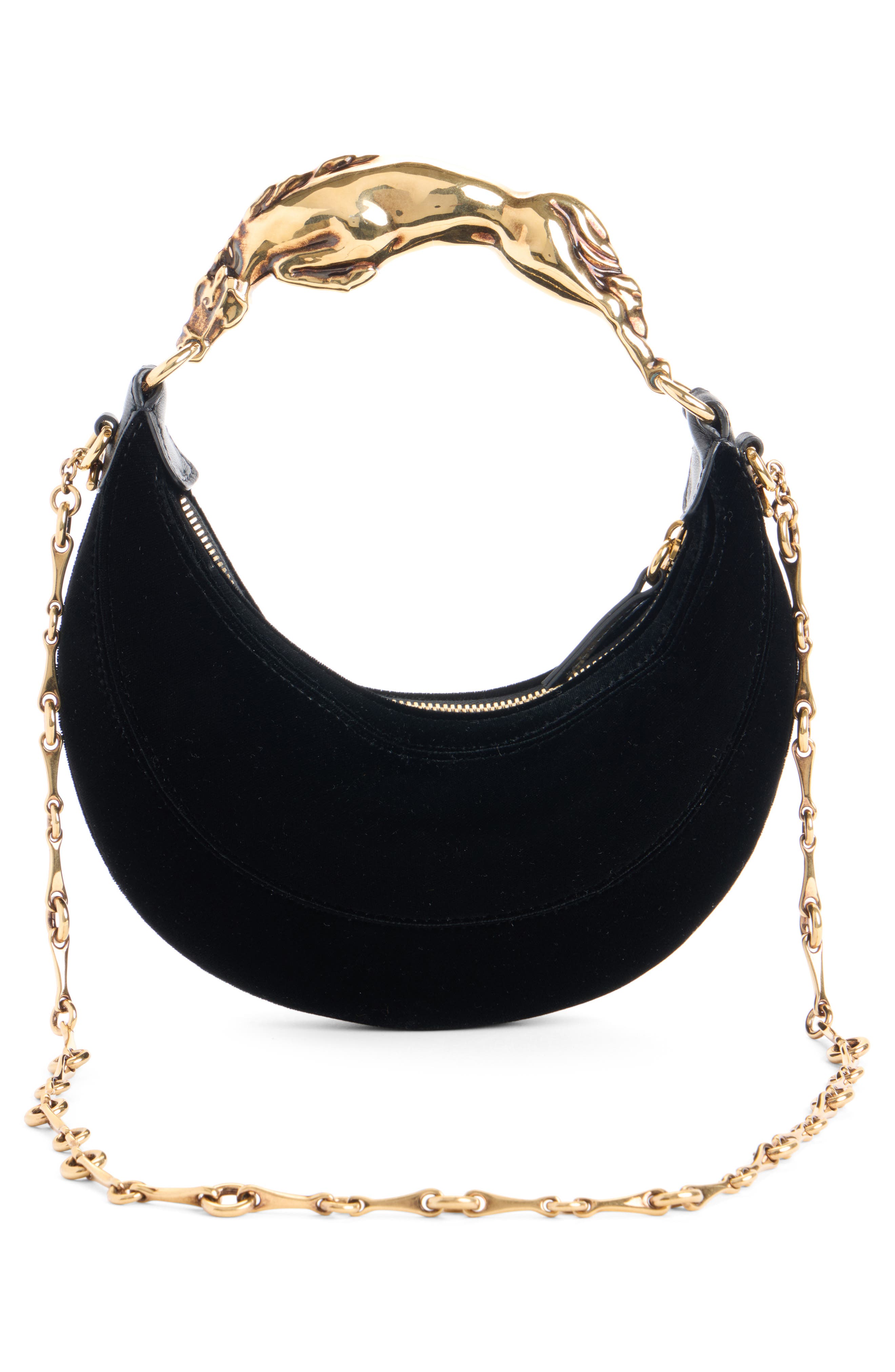 Chain Horse Crescent Bag, Alternate, color, BLACK