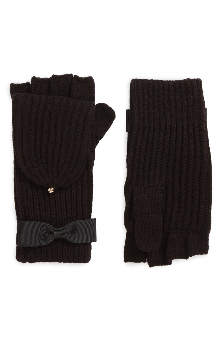 Kate Spade New York grosgrain bow convertible knit mittens, Main, color,