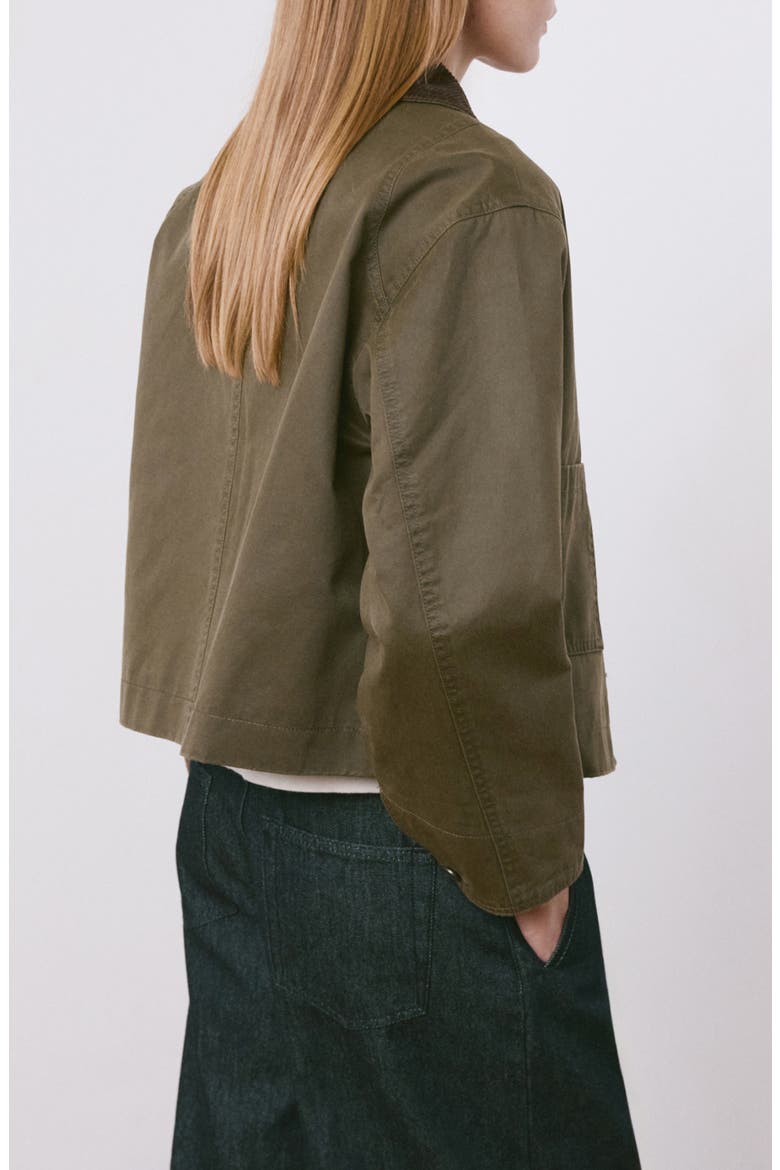 Corduroy Collar Denim Barn Jacket, Alternate, color, KHAKI GREEN