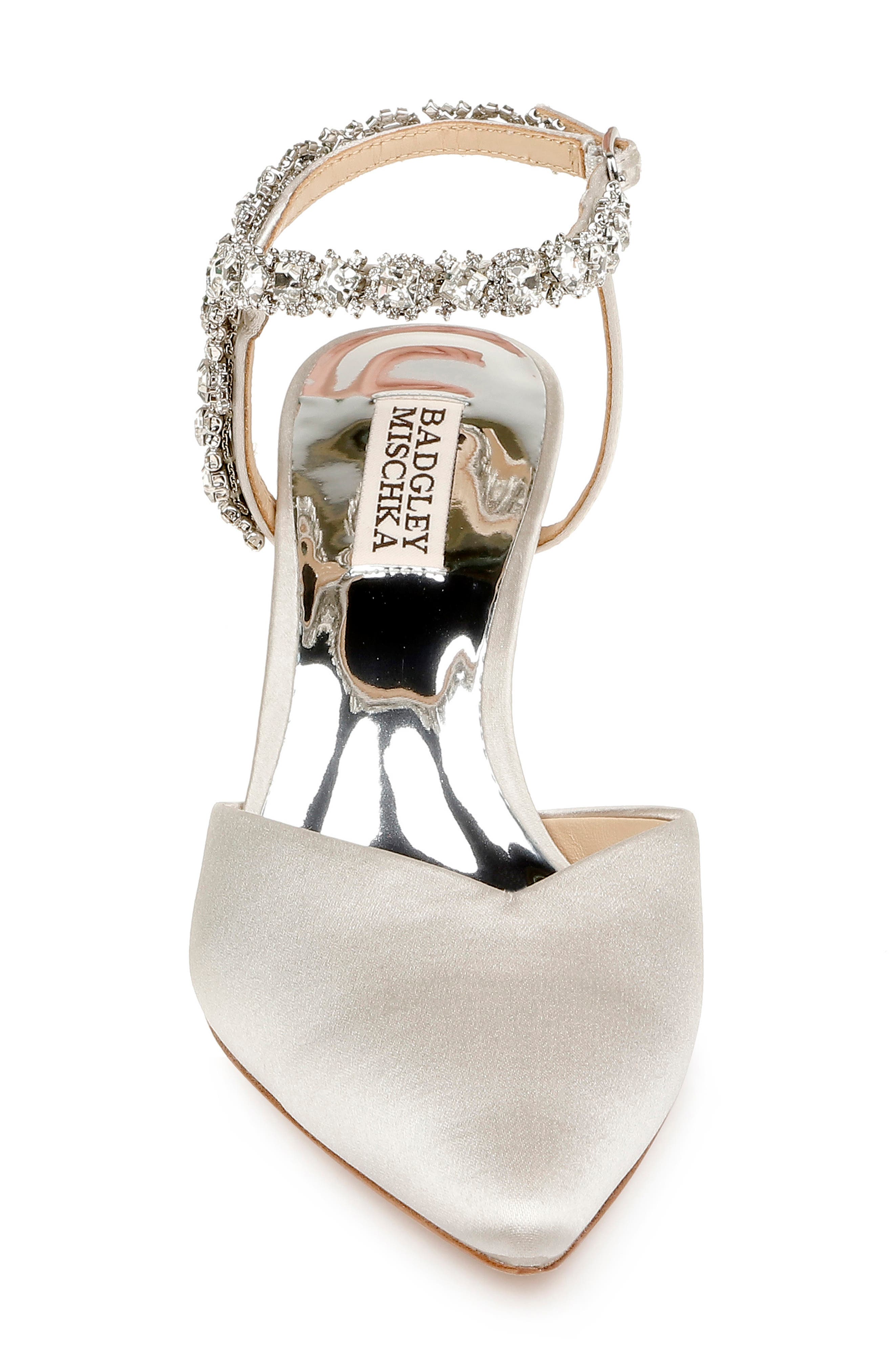 Galaxy Embellished Ankle Strap Pointed Toe Pump, Alternate, color, MORNING FOG SATIN