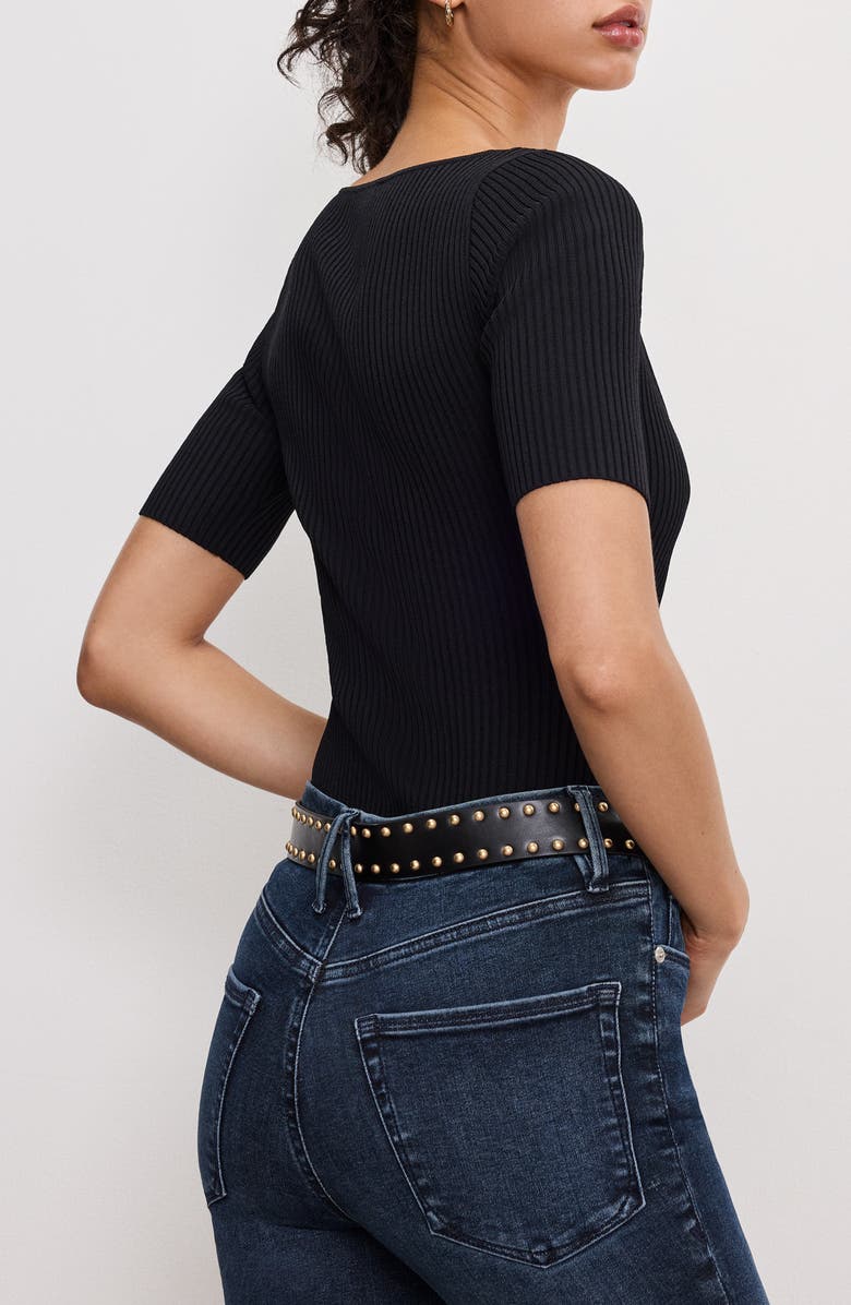 Good American Virgo Short Sleeve Rib Top, Alternate, color, Black