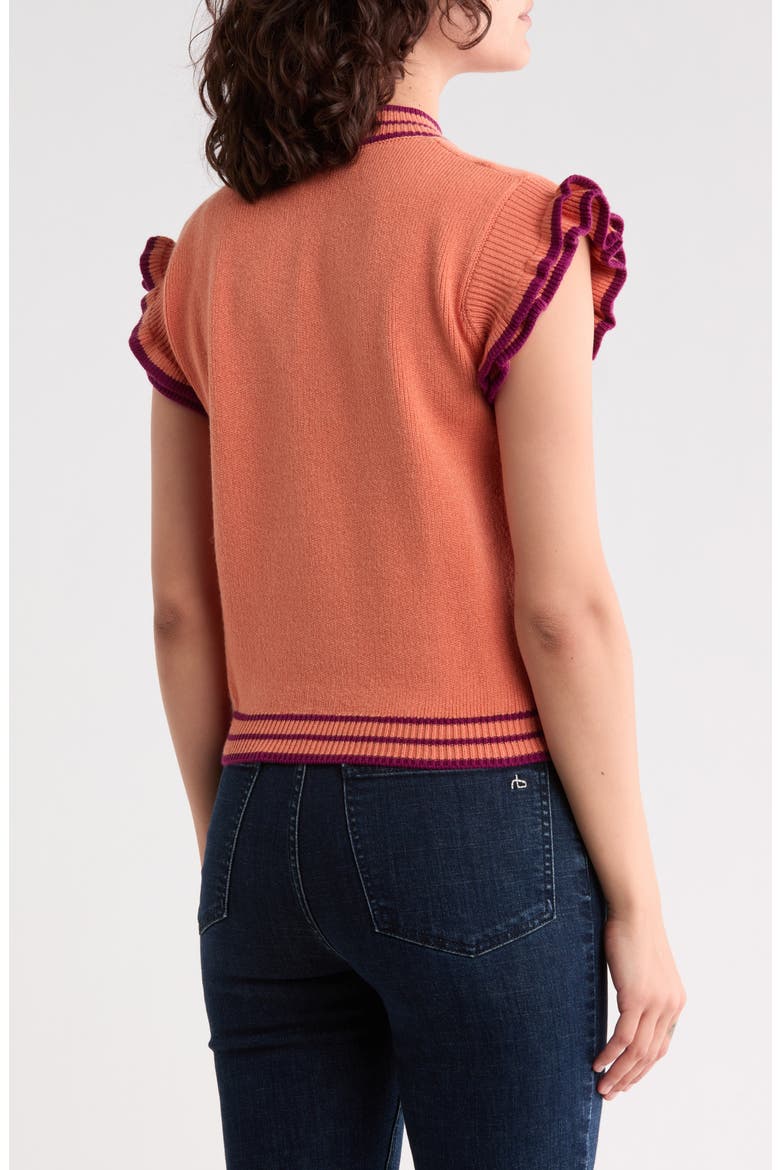 Ruffle Sleeve Stripe Knit Top, Alternate, color, PEACH BERRY