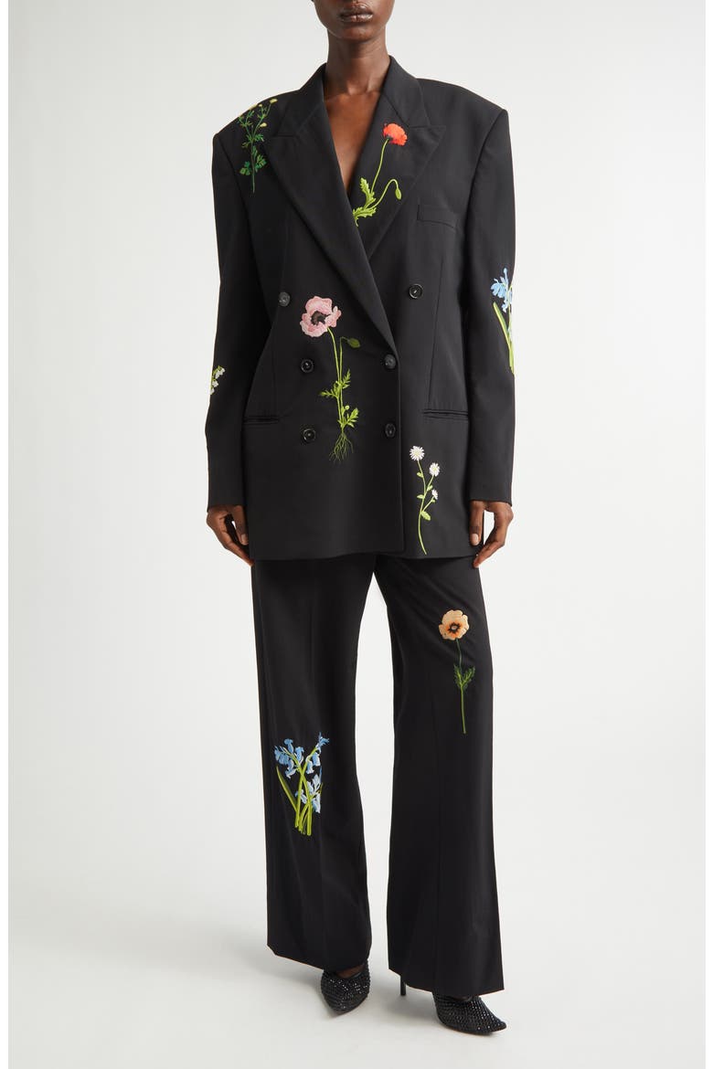 Flower Embroidery Wool Jacket, Alternate, color, BLACK