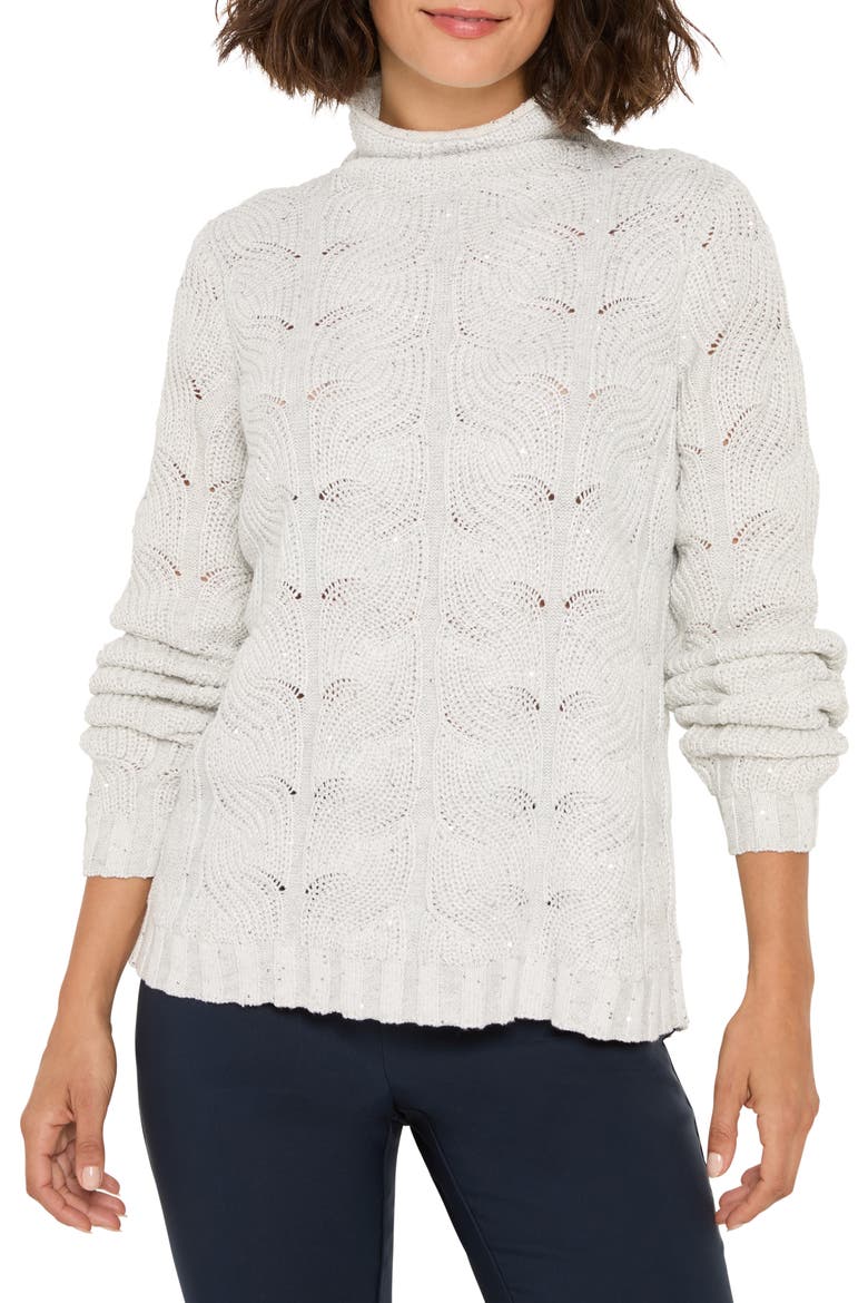 Sparkle Cable Stitch Cotton Blend Sweater, Main, color, REFLECTION
