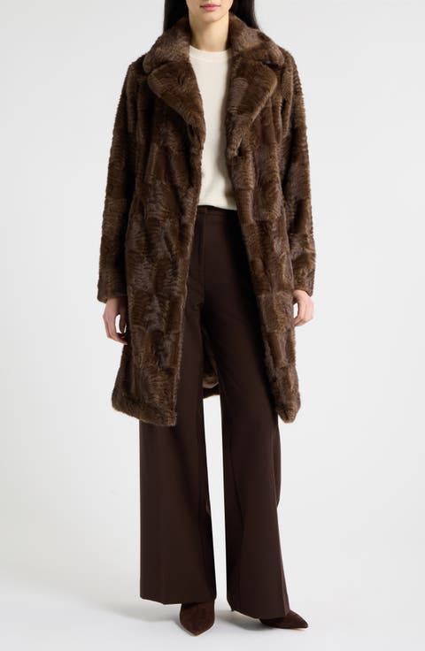 Embossed Faux Fur Reefer Coat