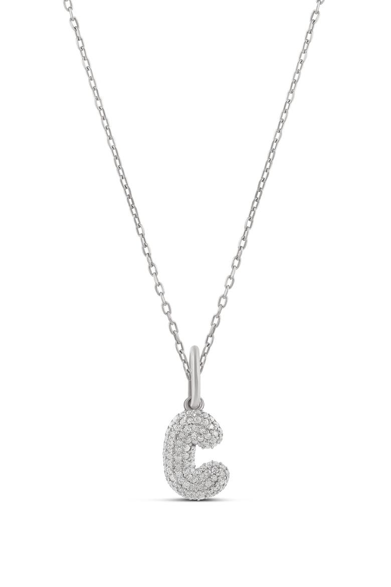 Mini Pavé Bubble Initial Pendant Necklace, Main, color, SILVER
