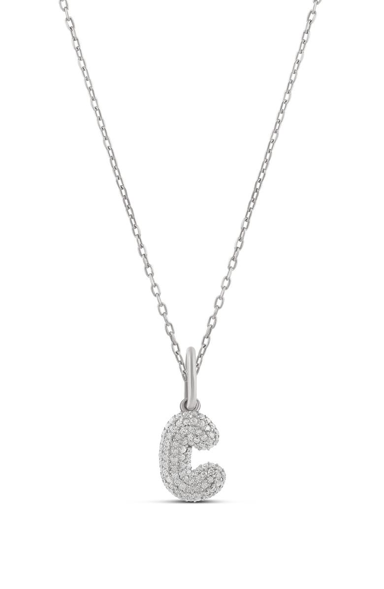 SHYMI Mini Pavé Bubble Initial Pendant Necklace, Main, color, Silver