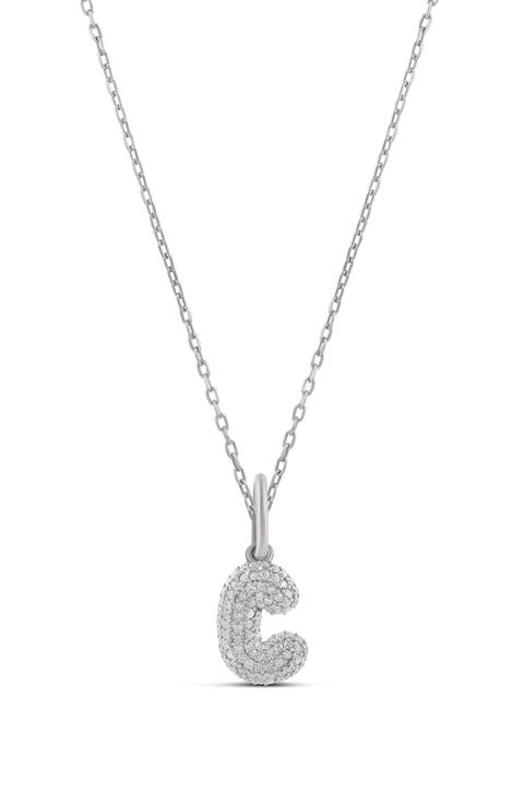 Mini Pavé Bubble Initial Pendant Necklace