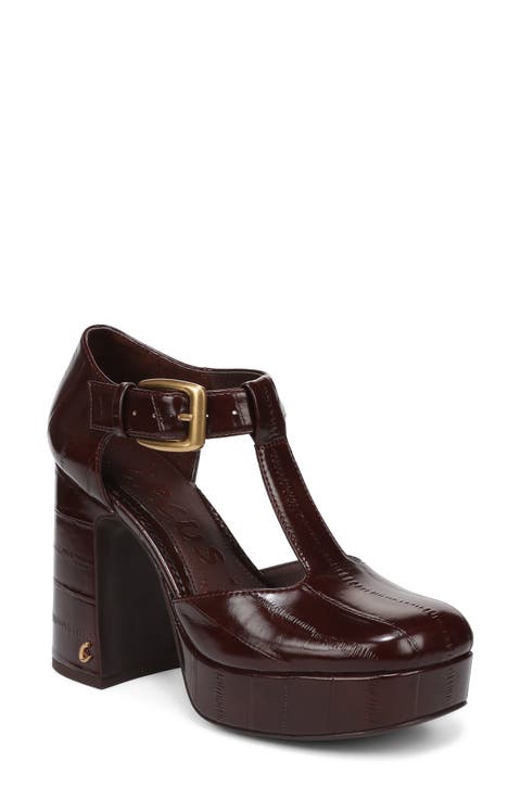 Idalia Croc Embossed Faux Leather T-Strap Pump