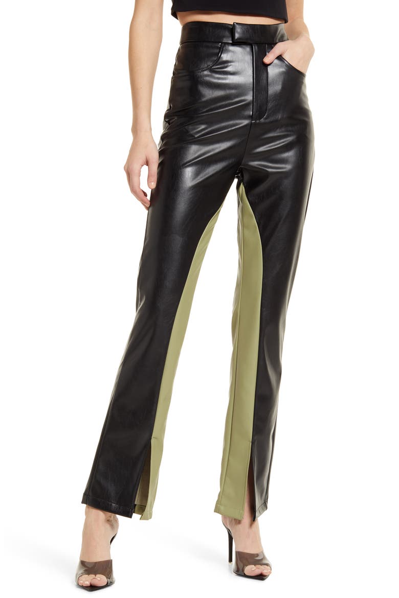 High Waist Faux Leather Pants, Main, color, BLACK