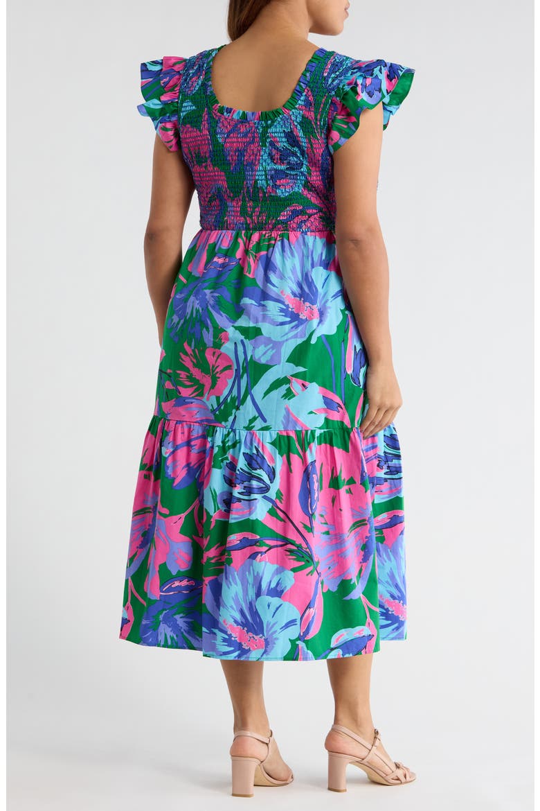 Raylee Floral Wendy Smocked Midi Sundress, Alternate, color, KELLY-BLUE-MULTI