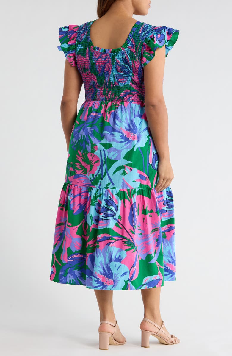 SUGARLIPS Raylee Floral Wendy Smocked Midi Sundress, Alternate, color, Kelly-Blue-Multi