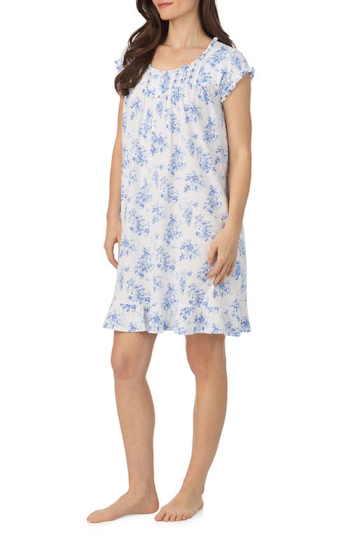 Eileen West Floral Cap Sleeve Short Cotton Jersey Nightgown In Blue