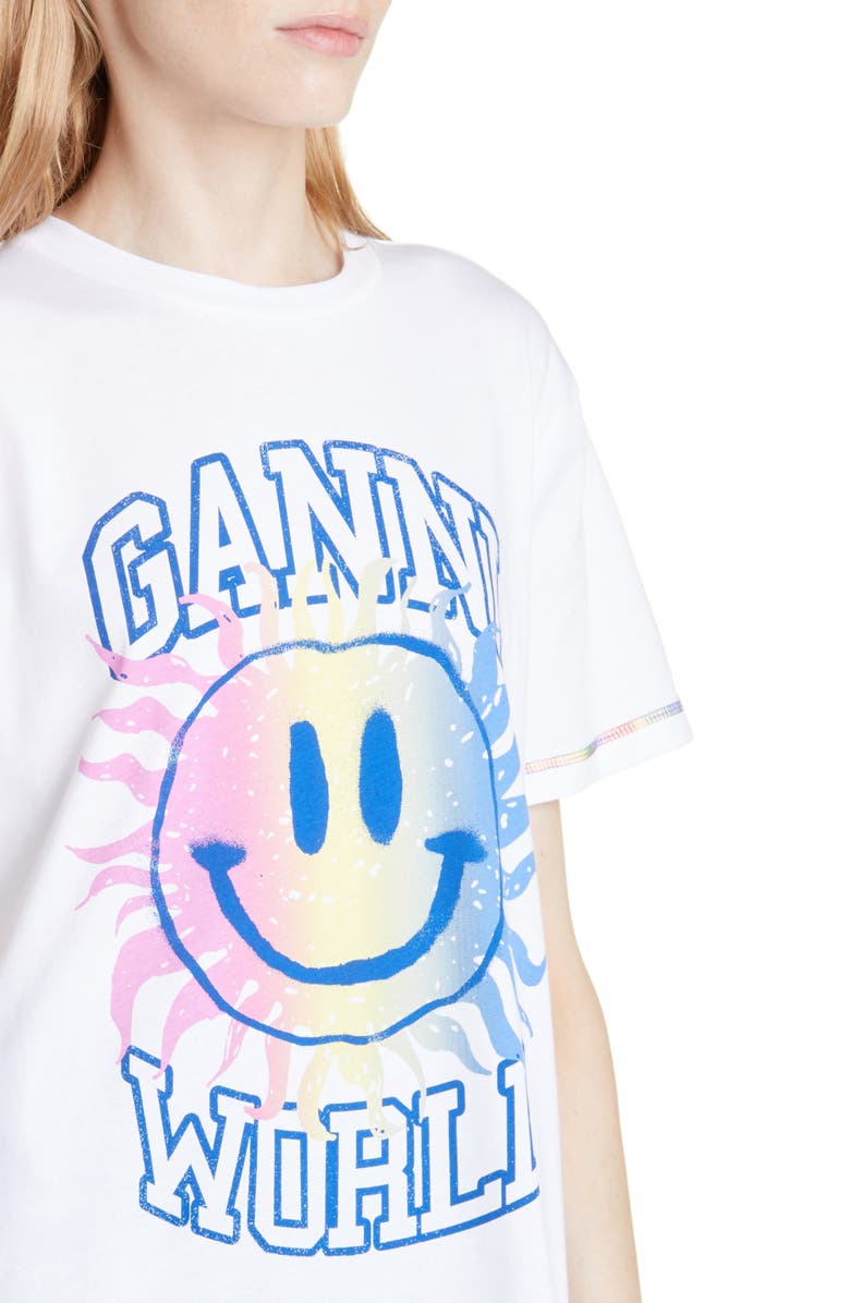 Ganni Smiley Organic Cotton Graphic Tee, Alternate, color, 