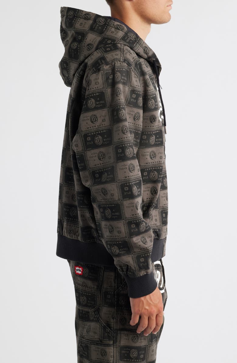 ICECREAM Credit Check Workwear Zip-Up Cotton Graphic Hoodie, Alternate, color, Dark Gull Grey