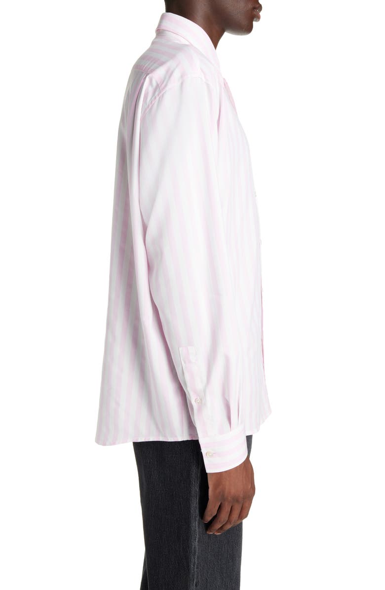 Acne Studios Embroidered Logo Stripe Button-Up Shirt, Alternate, color, Pink/ White
