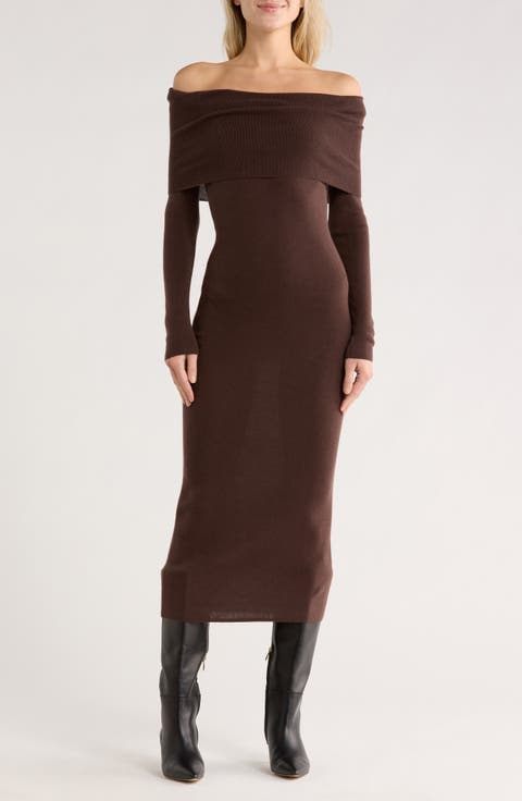 Off the Shoulder Long Sleeve Sweater Dress