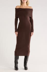 WAYF Off the Shoulder Long Sleeve Sweater Dress