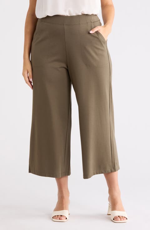 Ponte Knit Crop Wide Leg Pants (Plus)