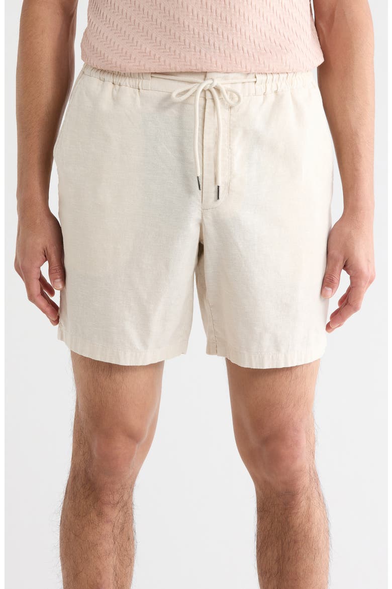 7-Inch Linen Blend Shorts, Main, color, BEIGE PUMICE - WHITE EOE