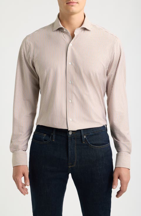 Excursionist Flex Tailored Fit Pinstripe Wrinkle Resistant Button-Up Shirt
