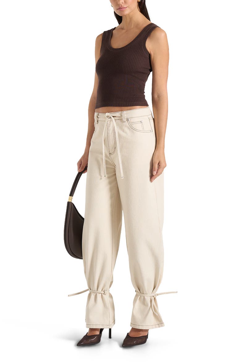 Faye Wide Leg Jeans With Tie Waist, Alternate, color, Cream