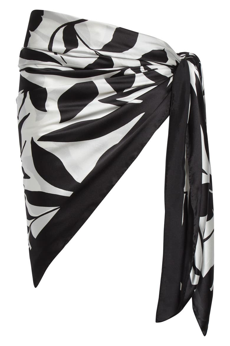 Beachwear Foam Print Silk Sarong, Alternate, color, BLACK