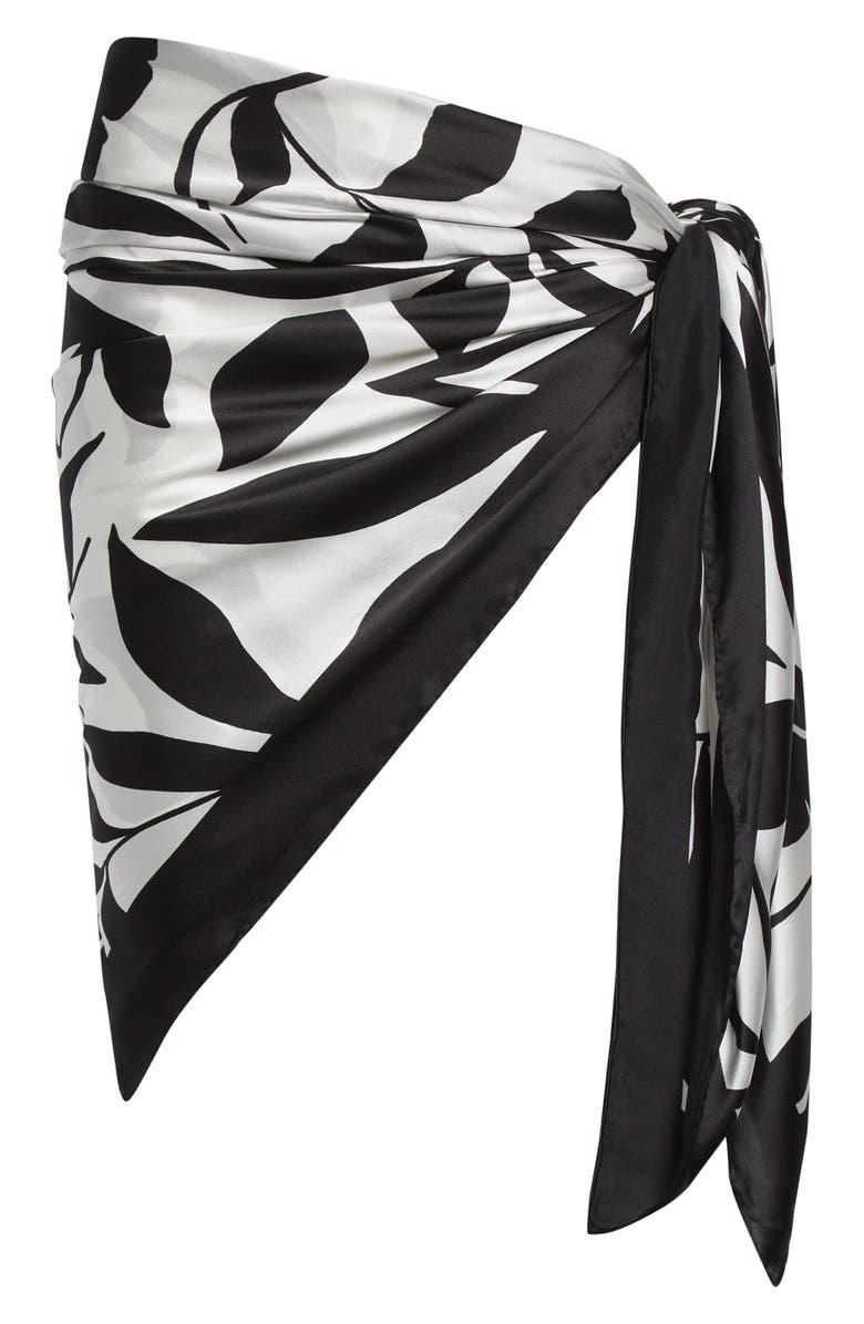 Max Mara Beach Foam Print Silk Sarong, Alternate, color, Black