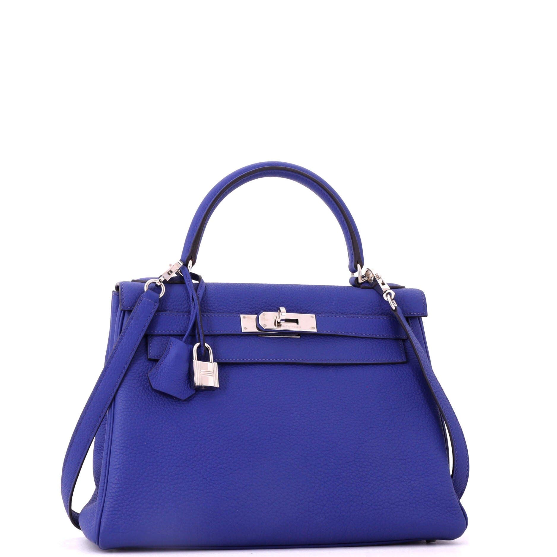 Pre-Owned Hermes Kelly Handbag Blue Togo with Palladium Hardware 28, Alternate, color, Bleu Electrique