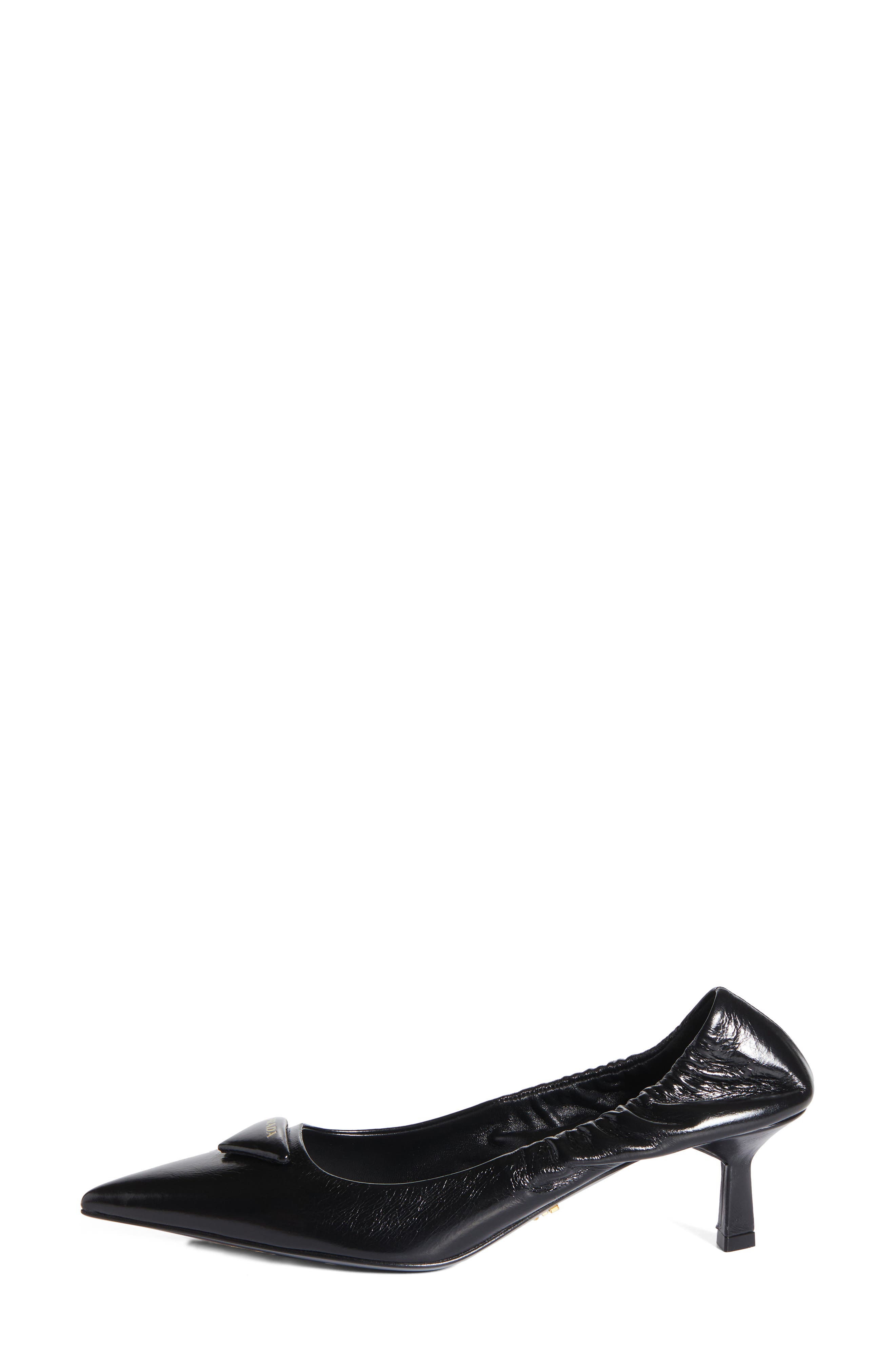 Prada Ruched Logo Kitten Heel Pump, Alternate, color, Nero