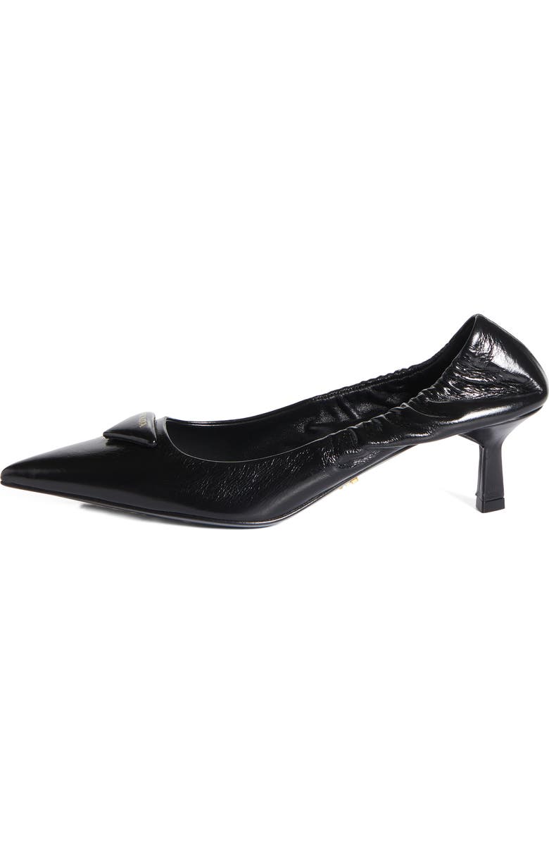 Prada Ruched Logo Kitten Heel Pump, Alternate, color, Nero