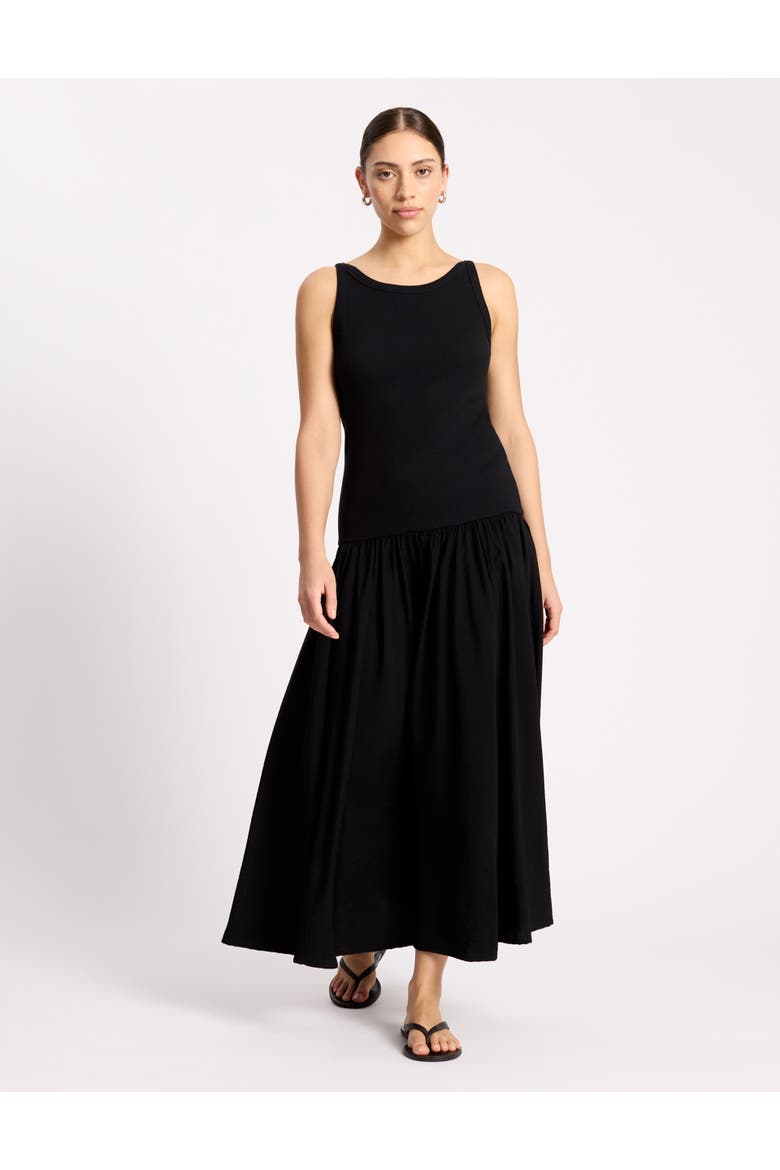Ribbed Bodice Sleeveless Maxi Dress, Main, color, Black