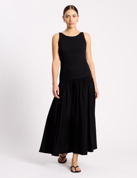 Ribbed Bodice Sleeveless Maxi Dress