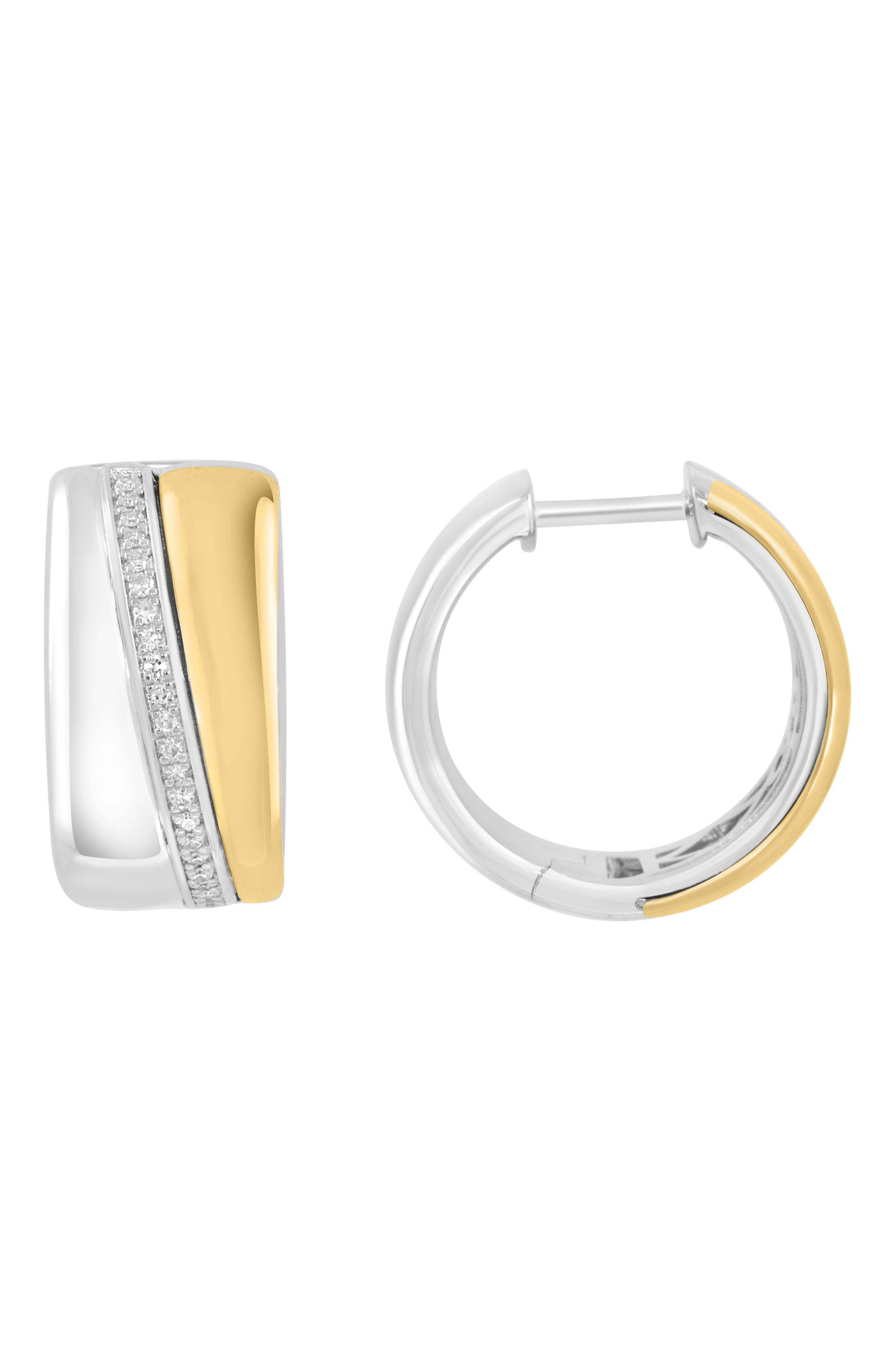 14K Gold Plated Sterling Silver Diamond Hoop Earrings