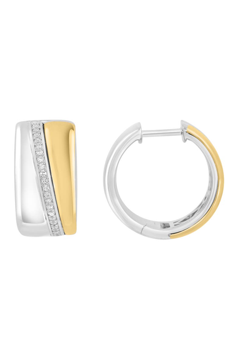 14K Gold Plated Sterling Silver Diamond Hoop Earrings, Main, color, GOLD